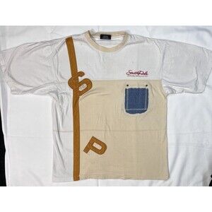 SouthPole Embroidered Patchwork Beige Y2K Shirt Sz L W/ Flaws